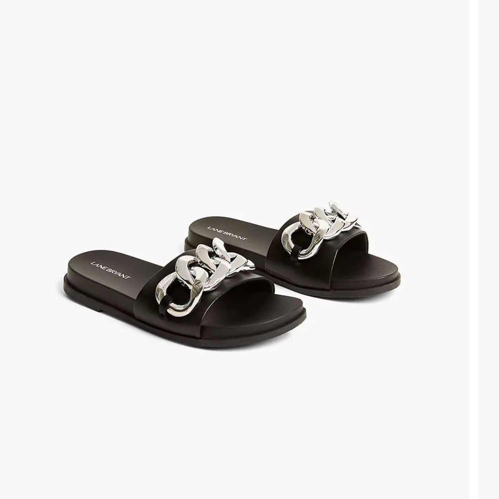 NWT Lane Bryant Black Dream Cloud Chain Slide Sandals Wide Width 10W